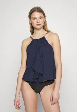MICHAEL Michael Kors Damen CHAIN HALTER HIGH NECK TANKINI - Bikini-Top - Navy